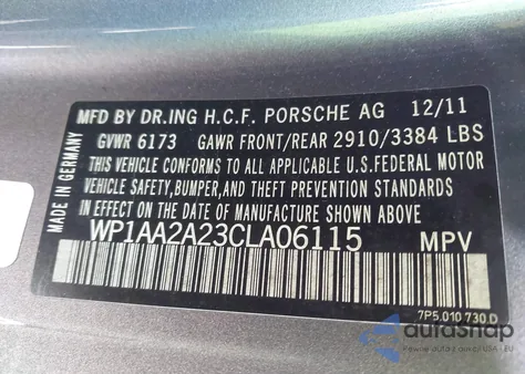 2012 Porsche Cayenne из США, поврежденный, VIN WP1AA2A23CLA06115